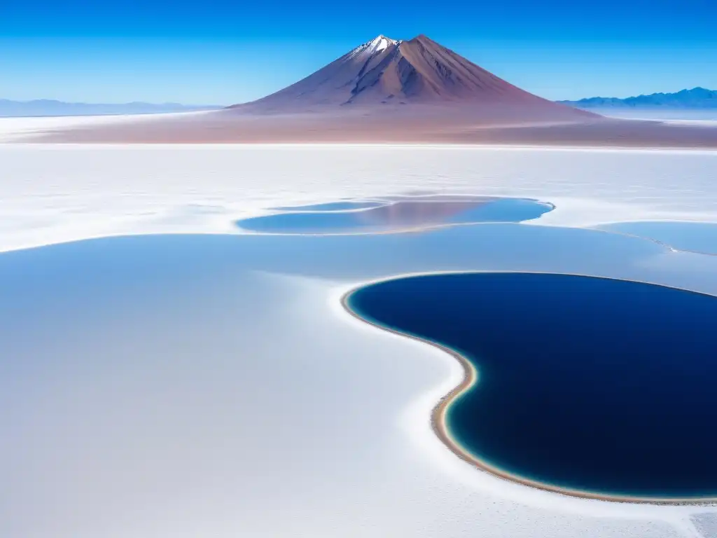 Un paisaje impresionante que muestra la biodiversidad en el Salar de Uyuni, con sus patrones de sal y la belleza natural