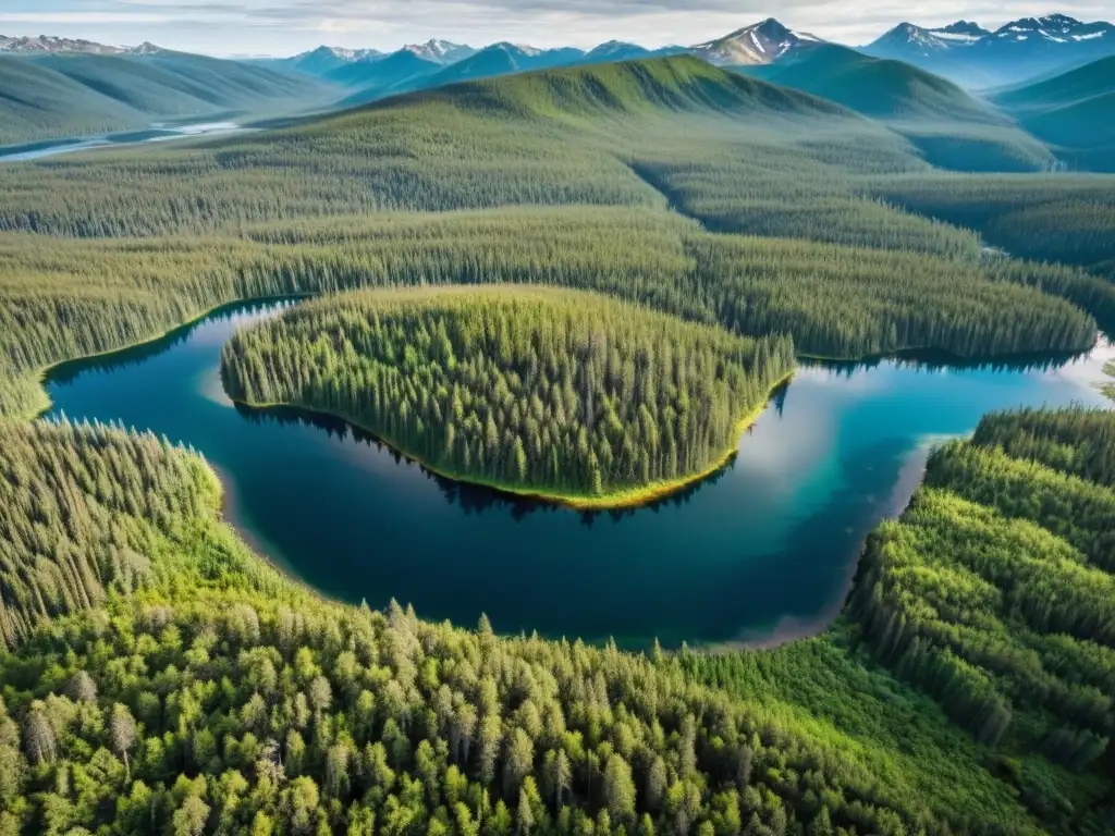 Un paisaje impresionante de la taiga, con bosques densos y lagos azules