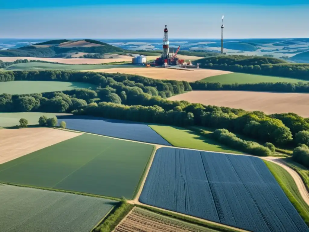 Un paisaje natural contrastado por un gigante equipo de perforación