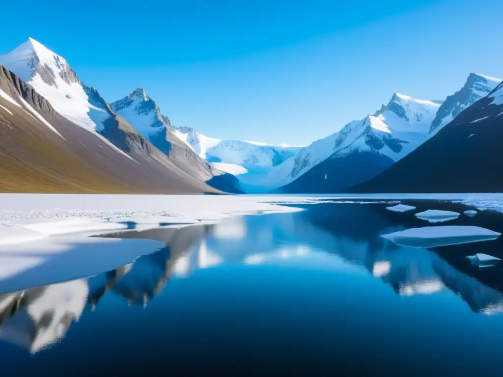 Un paisaje polar impresionante con lagos congelados y montañas nevadas