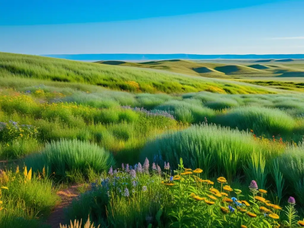 Un paisaje de pradera sostenible con ecoturistas explorando la naturaleza