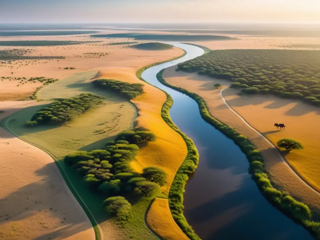 Un paisaje de sabana en 8k detalla la importancia de los recursos hídricos para la diversa vida silvestre