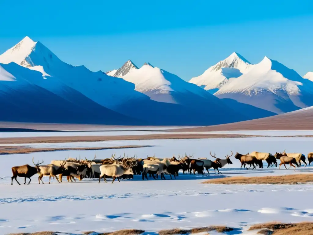 Un paisaje de tundra vírgen se extiende hasta el horizonte, con picos nevados al fondo