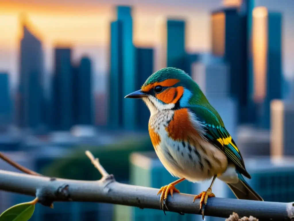 Un pájaro detallado en un entorno urbano, mostrando la lucha de especies en riesgo en entornos urbanos