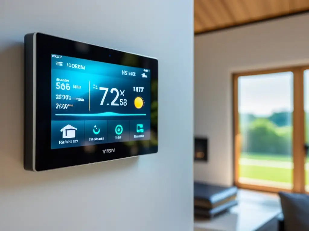 Panel de control inteligente muestra datos de uso de energía en casa moderna