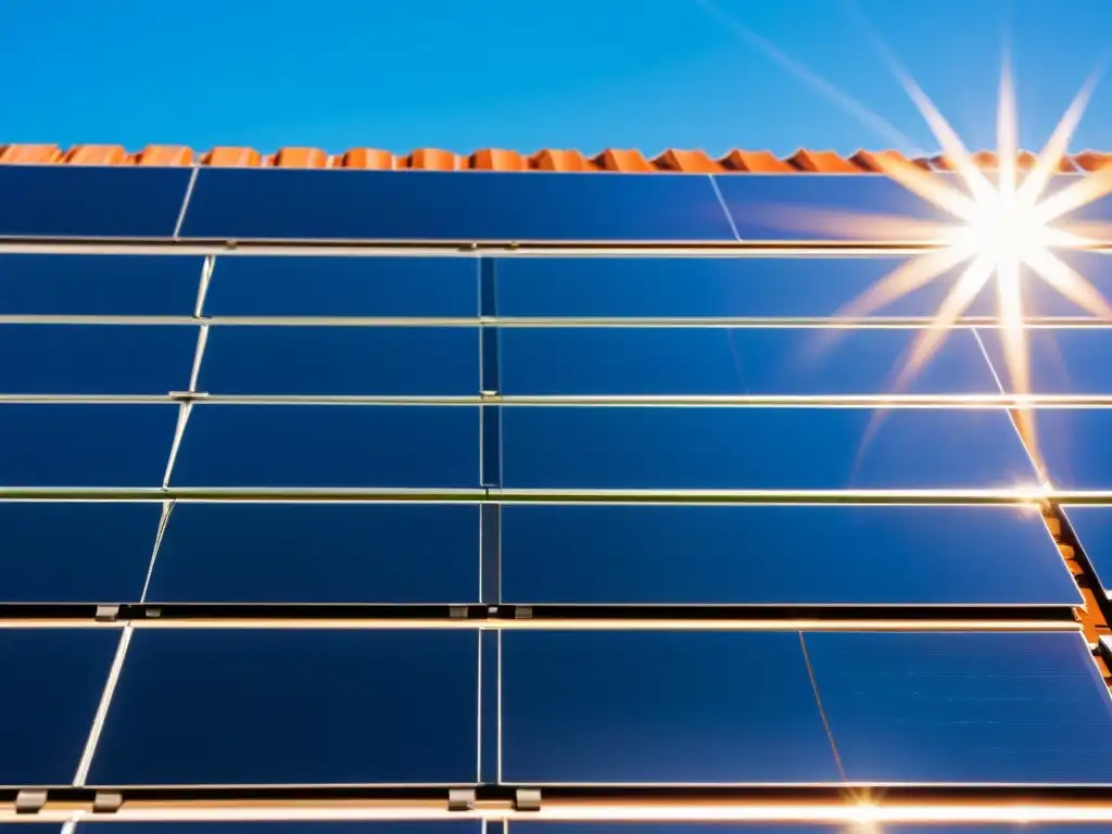 Un panel solar con certificaciones verdes tecnología renovable, reflejando la luz solar en un cielo azul claro