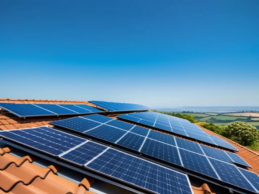 Paneles solares brillantes en el techo de una casa moderna, integrando tecnología de energía renovable en el hogar