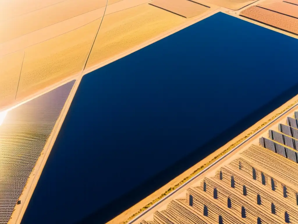 Paneles solares capturando la energía dorada del sol en un vasto campo