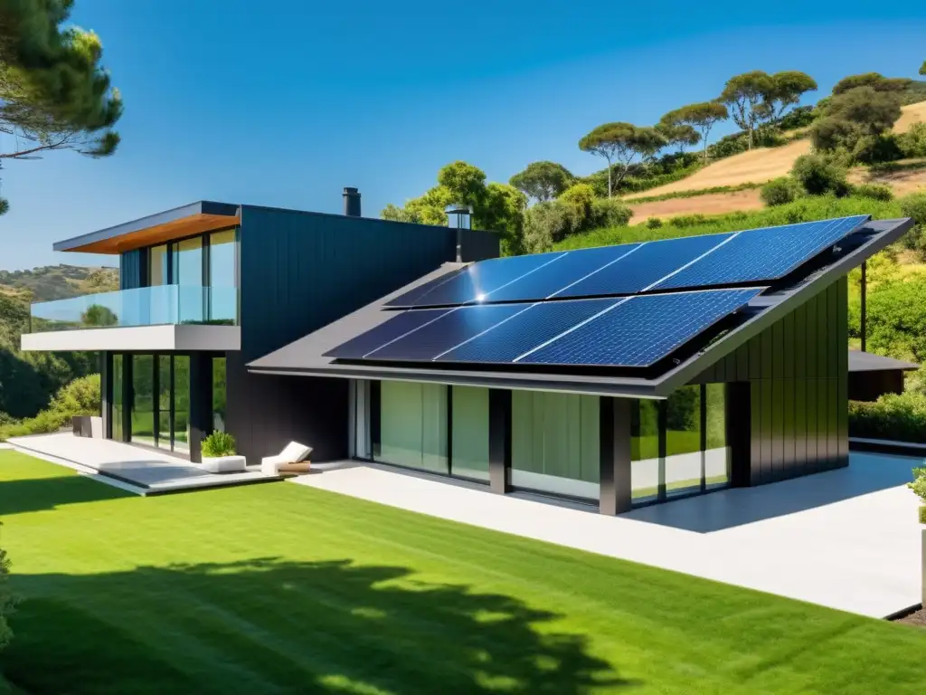 Paneles solares modernos en un hogar ecoamigable, capturando la energía del sol