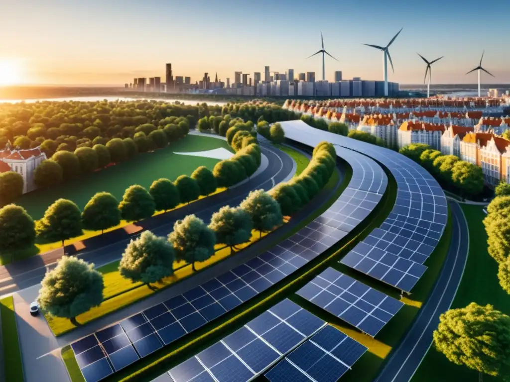 Panorámica de una ciudad sostenible con infraestructuras resilientes al clima
