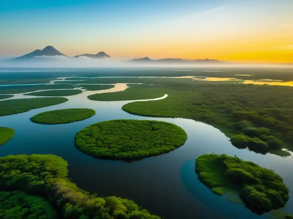 Descubriendo el Pantanal zona húmeda al amanecer, con fauna y flora vibrante en un paisaje de ensueño 8k