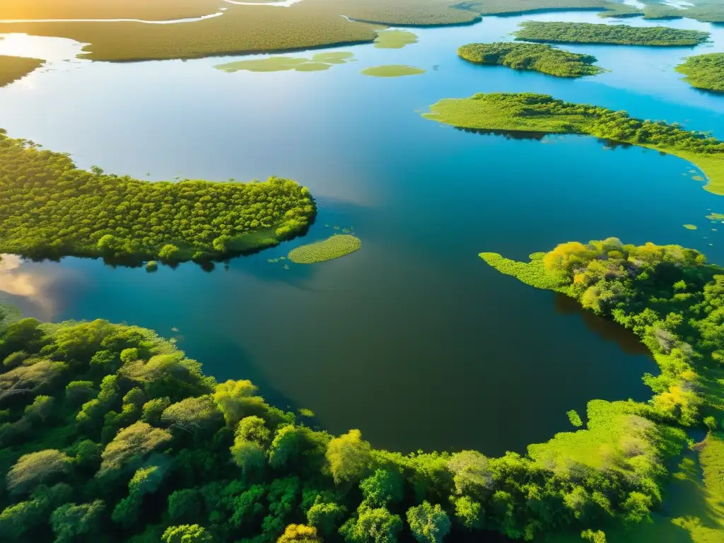 Descubriendo el Pantanal zona húmeda: Vista aérea impresionante de la exuberante vegetación y vida silvestre en El Pantanal