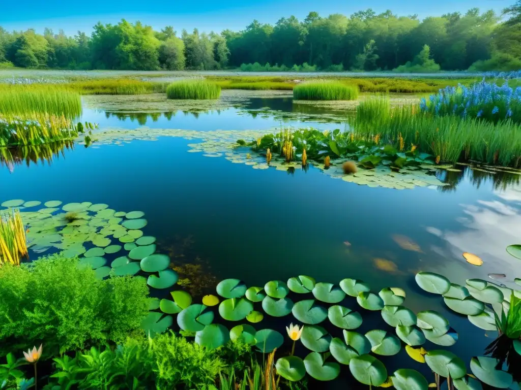 Un pantano exuberante y vibrante, con diversa flora y fauna