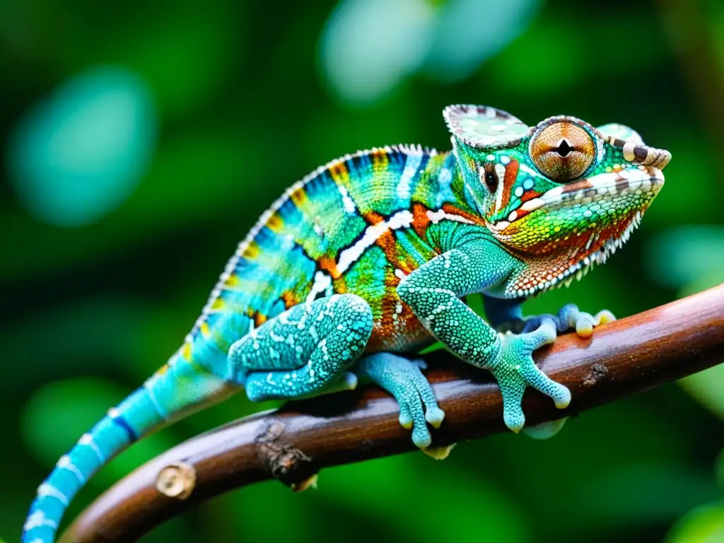 Un camaleón pantera en la exuberante selva de Madagascar, despliega su asombroso mosaico de colores