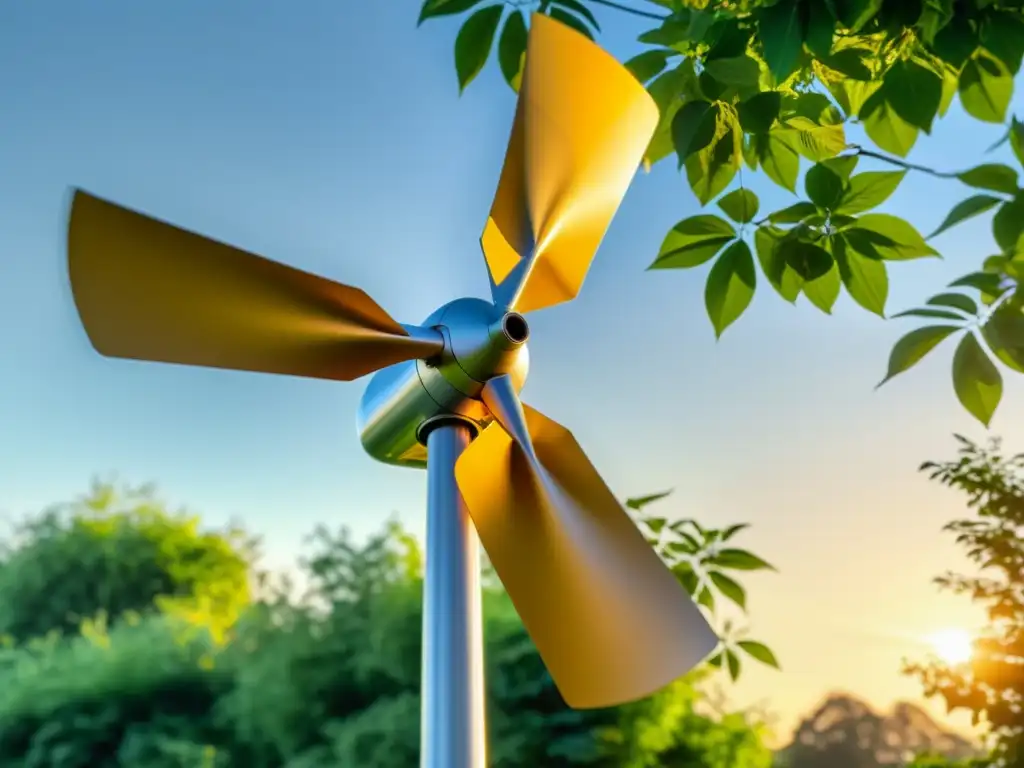 Pequeñas turbinas eólicas para casa en armonía con la naturaleza al atardecer