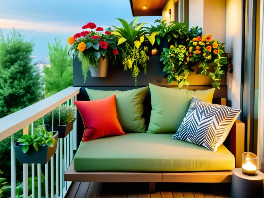 Pequeño balcón convertido en oasis verde con jardinería en balcones pequeños