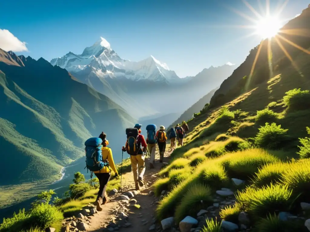 Un peregrinaje sustentable en los Himalayas, donde los excursionistas se funden con la naturaleza entre picos nevados y exuberante vegetación