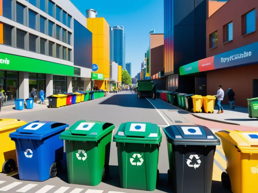 Personas en la calle reciclando en sistemas avanzados de reciclaje en ciudades