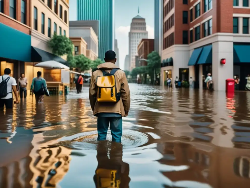 Personas atraviesan calles inundadas por el impacto del cambio climático en la urbanización de la ciudad