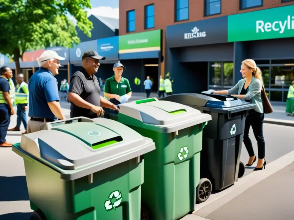 Personas participando en programa de reciclaje en ciudad con sistemas reciclaje avanzados ciudades