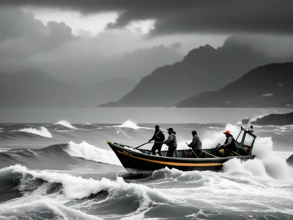 Pesqueros luchando en aguas turbulentas, reflejando la lucha por la supervivencia en mares sobreexplotados