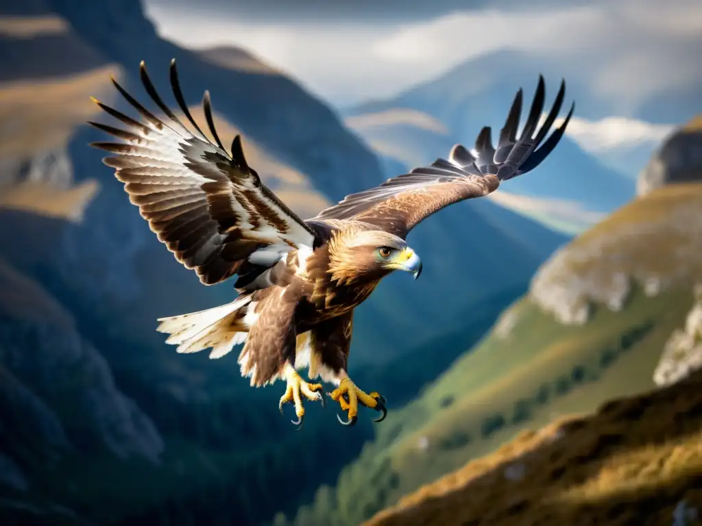 Un águila dorada surca los picos europeos, mostrando su majestuosa belleza y poder como una de las aves rapaces en los picos europeos