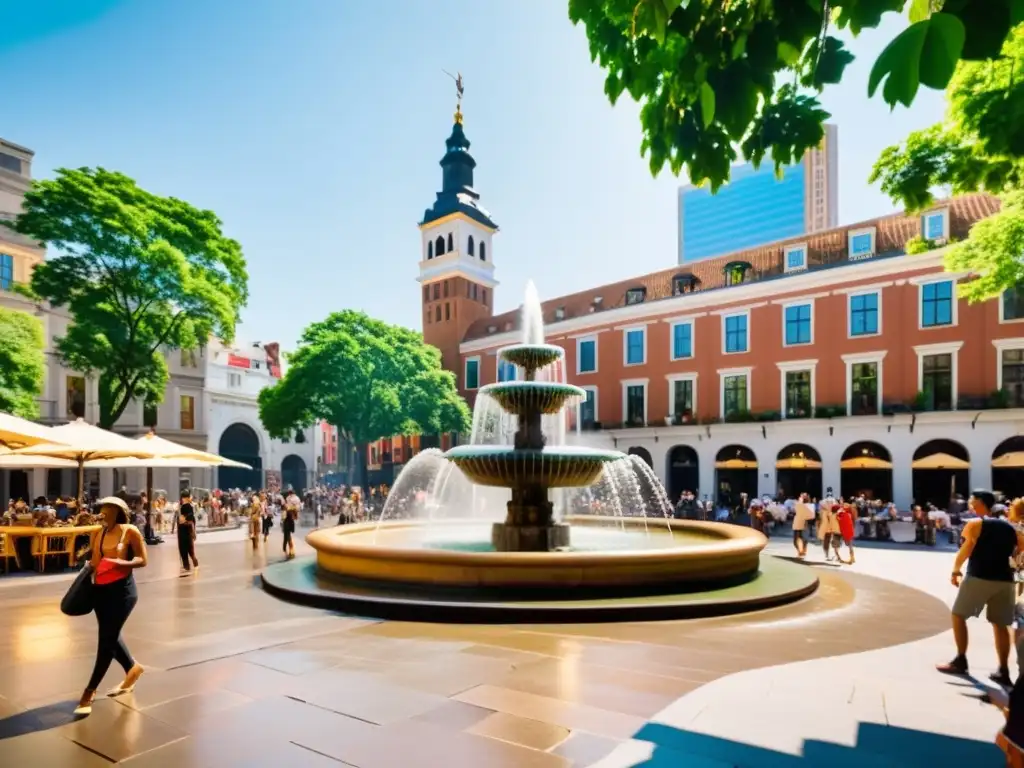 Plaza bulliciosa en el corazón de la ciudad, reflejando la vital importancia de los espacios públicos para la vida urbana