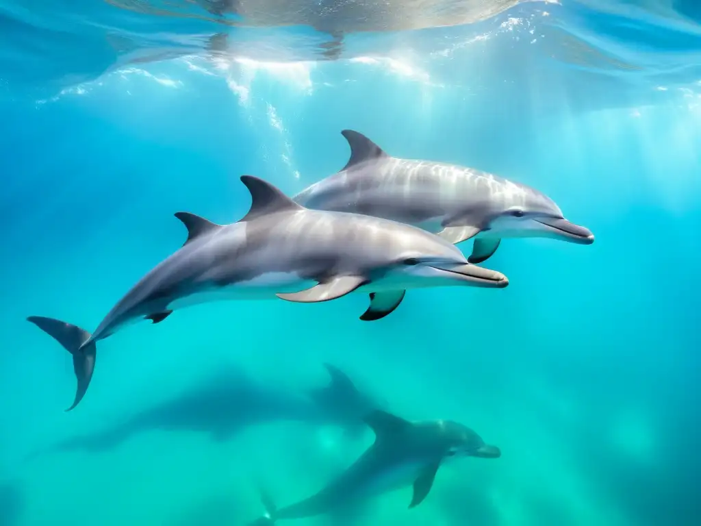 Un pod de delfines nada grácilmente en aguas cristalinas