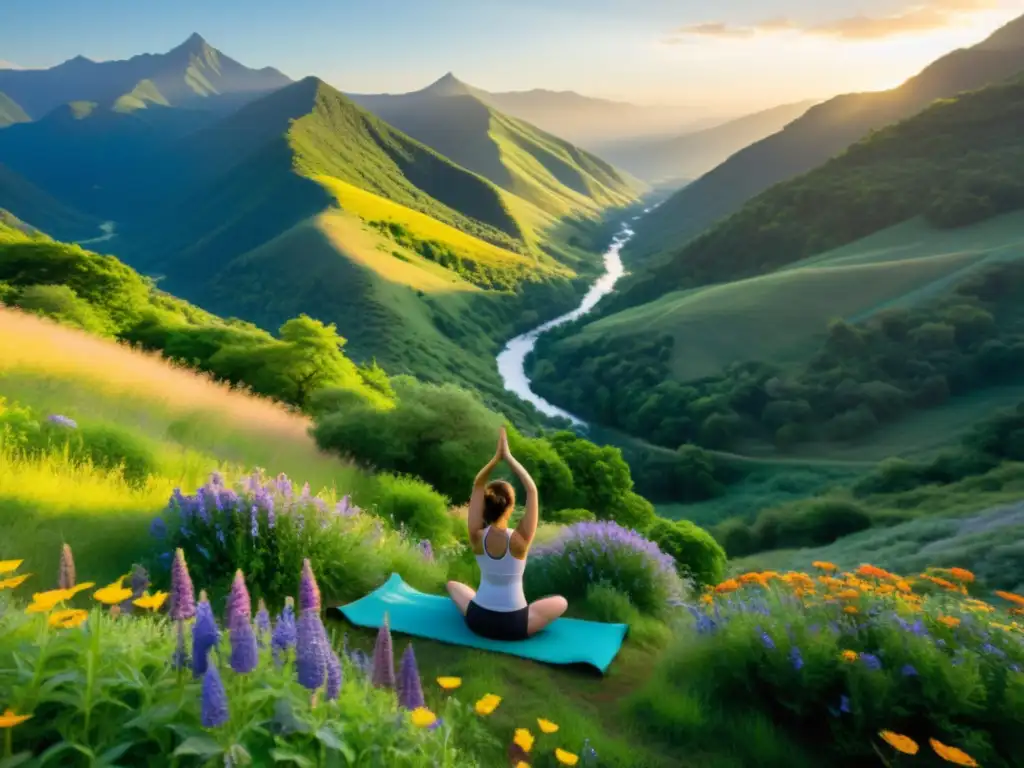 Practicantes de yoga en la naturaleza, en poses serenas al amanecer