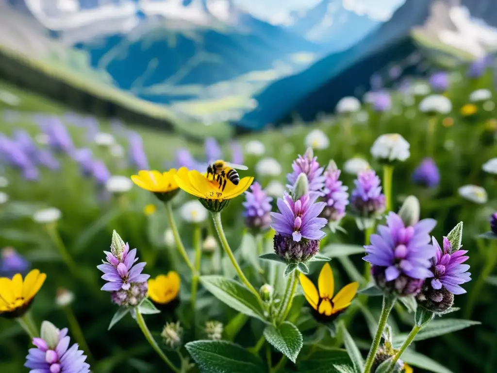 Prado alpino vibrante con diversidad de flores y biodiversidad