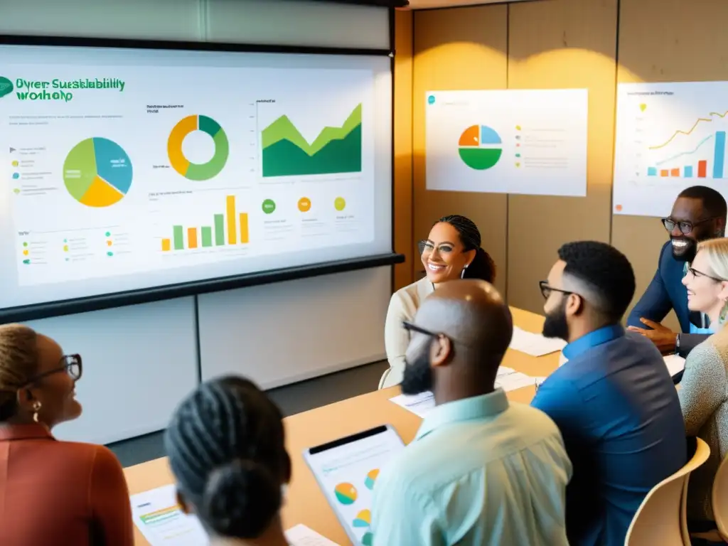 Profesionales participan en taller de sostenibilidad, compartiendo ideas y conocimientos