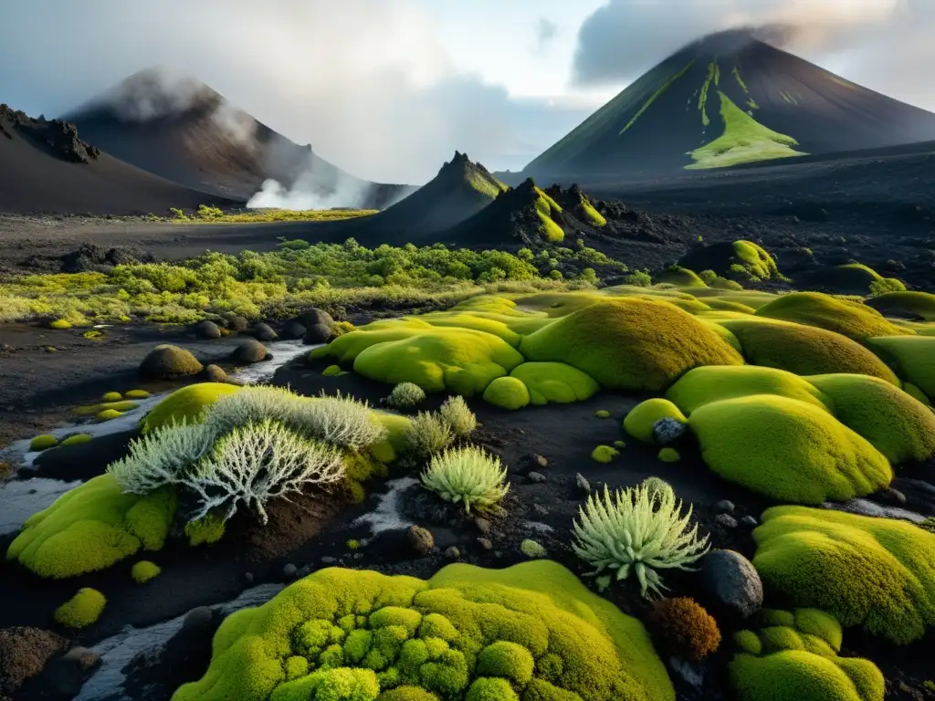 Programa educativo ecosistemas volcánicos: Paisaje volcánico con vida vibrante en medio de la asombrosa brutalidad natural