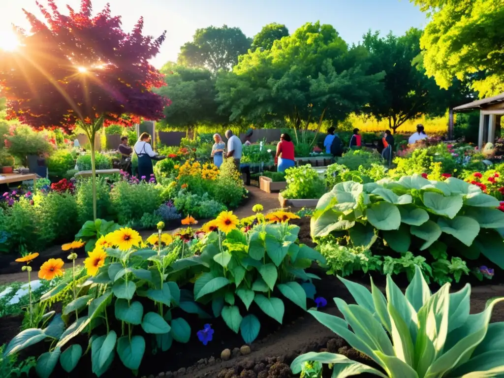 Proyecto local de conservación y sostenibilidad: un jardín comunitario vibrante y floreciente, donde la diversidad y el cuidado se unen en armonía