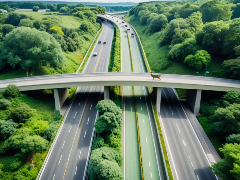 Un puente ecológico sobre una carretera transitada, integrado a la naturaleza