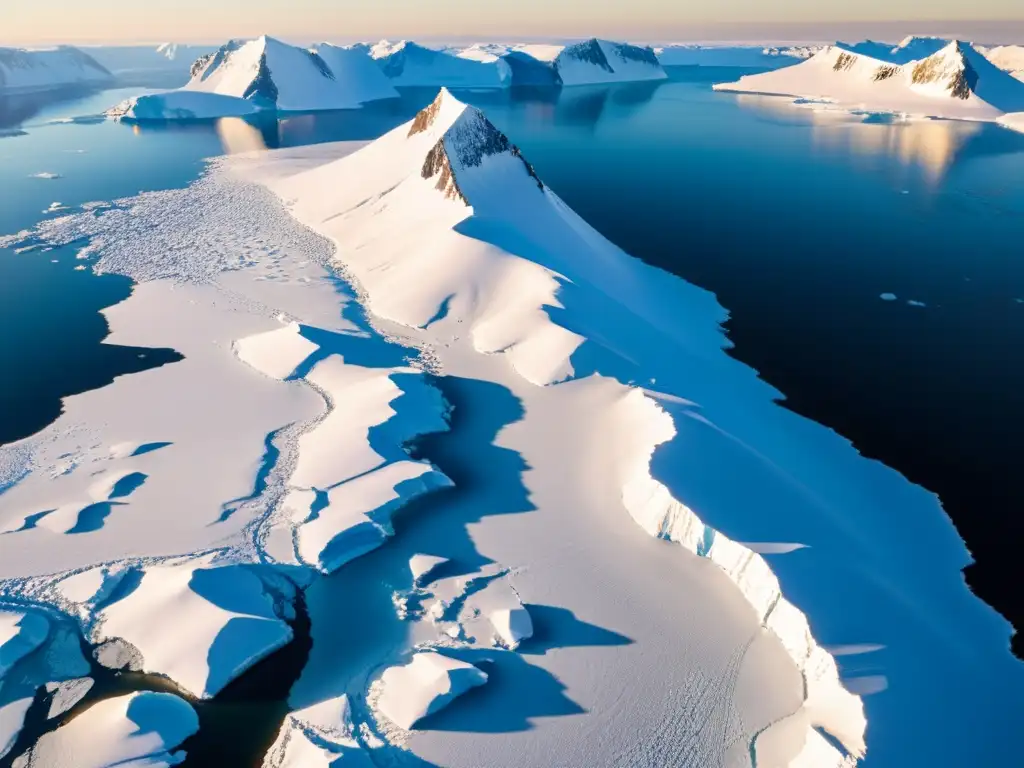 Documentando la pureza del Ártico: Impactante paisaje ártico con montañas nevadas, glaciares y un oso polar solitario