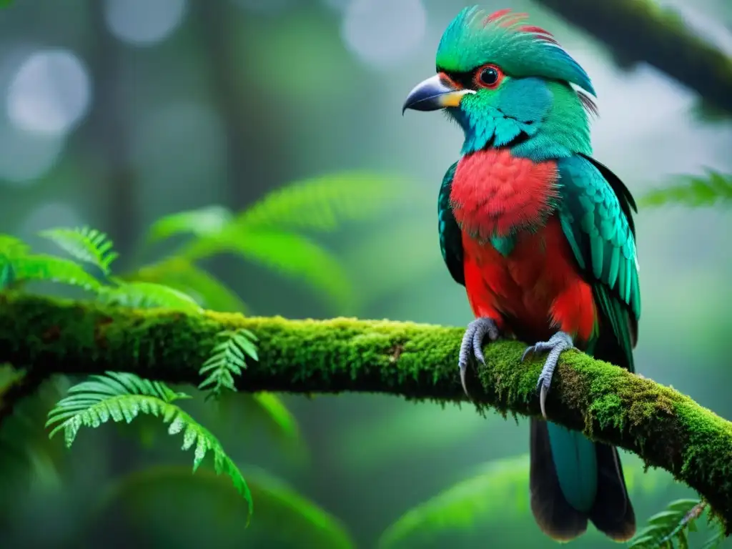 Un quetzal resplandeciente en su hábitat de aves del manto nuboso