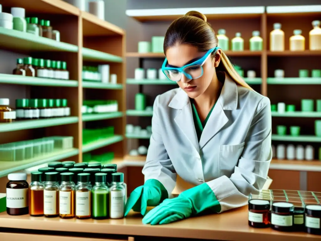 Un químico cosmético analiza cuidadosamente ingredientes para tendencias cosmética natural ecológica en un laboratorio de alta tecnología