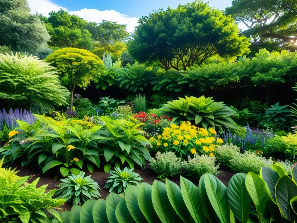 Un jardín ecológico regional rebosante de plantas nativas, vida silvestre y armonía natural