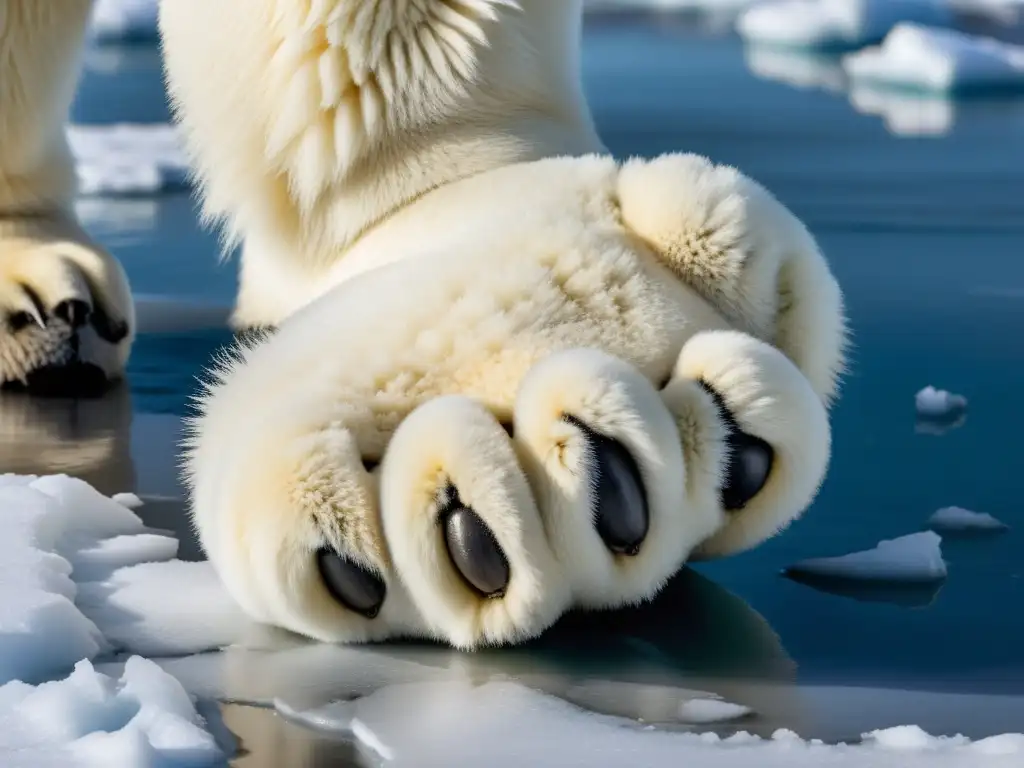 La resistente pata de oso polar muestra sus adaptaciones al clima ártico de Groenlandia, con almohadillas, garras afiladas y pelo denso