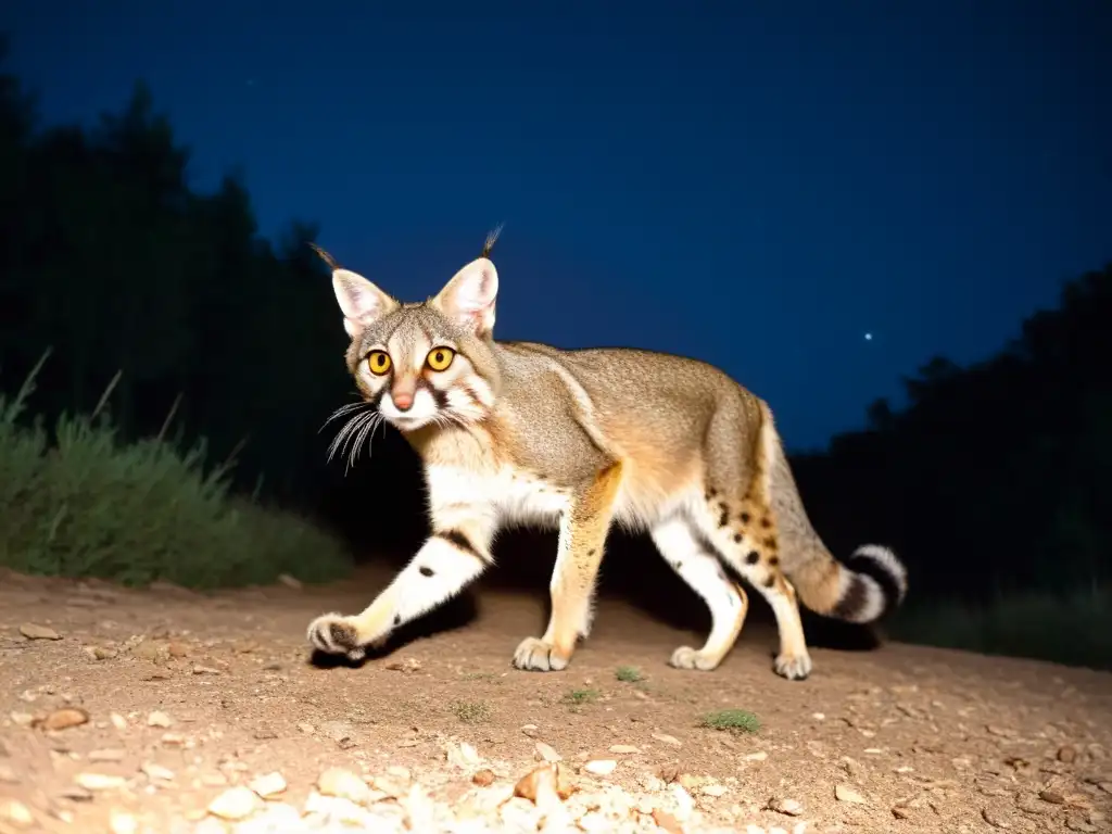 Un retrato detallado de un animal nocturno en su hábitat natural, capturado por una cámara trampa