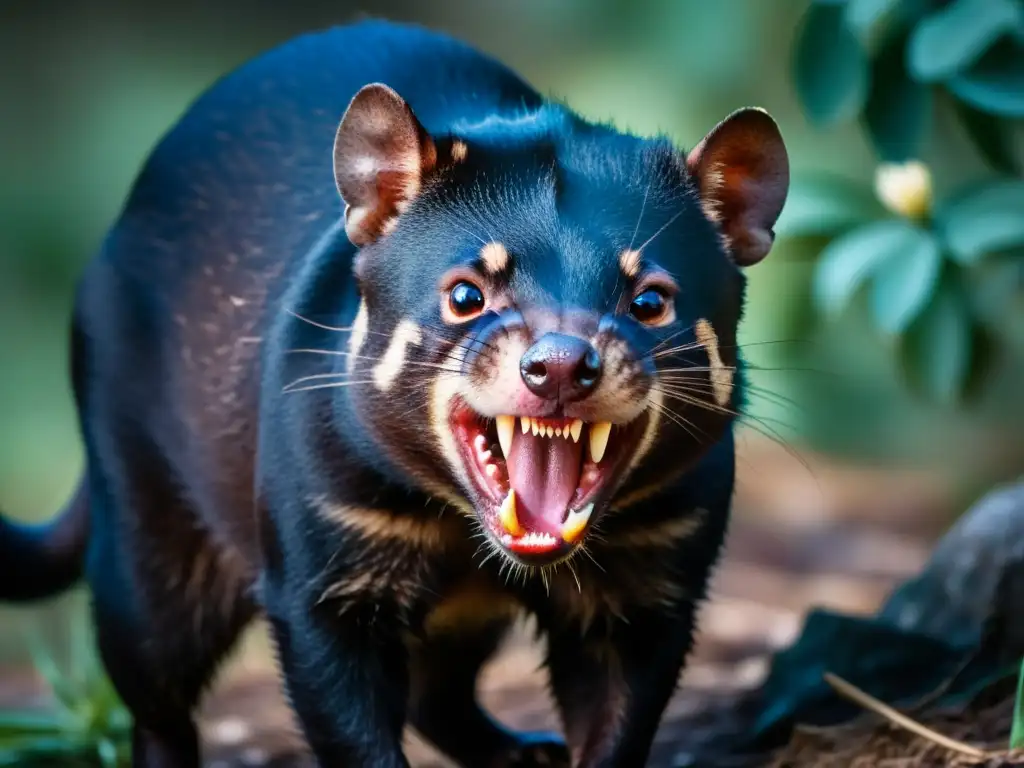 Retrato detallado del demonio de Tasmania, con sus poderosas mandíbulas y mirada intensa