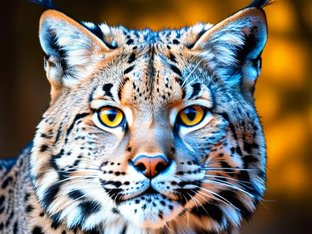 Retrato detallado de un majestuoso lince ibérico en peligro de extinción, con intensos ojos dorados y pelaje tawny