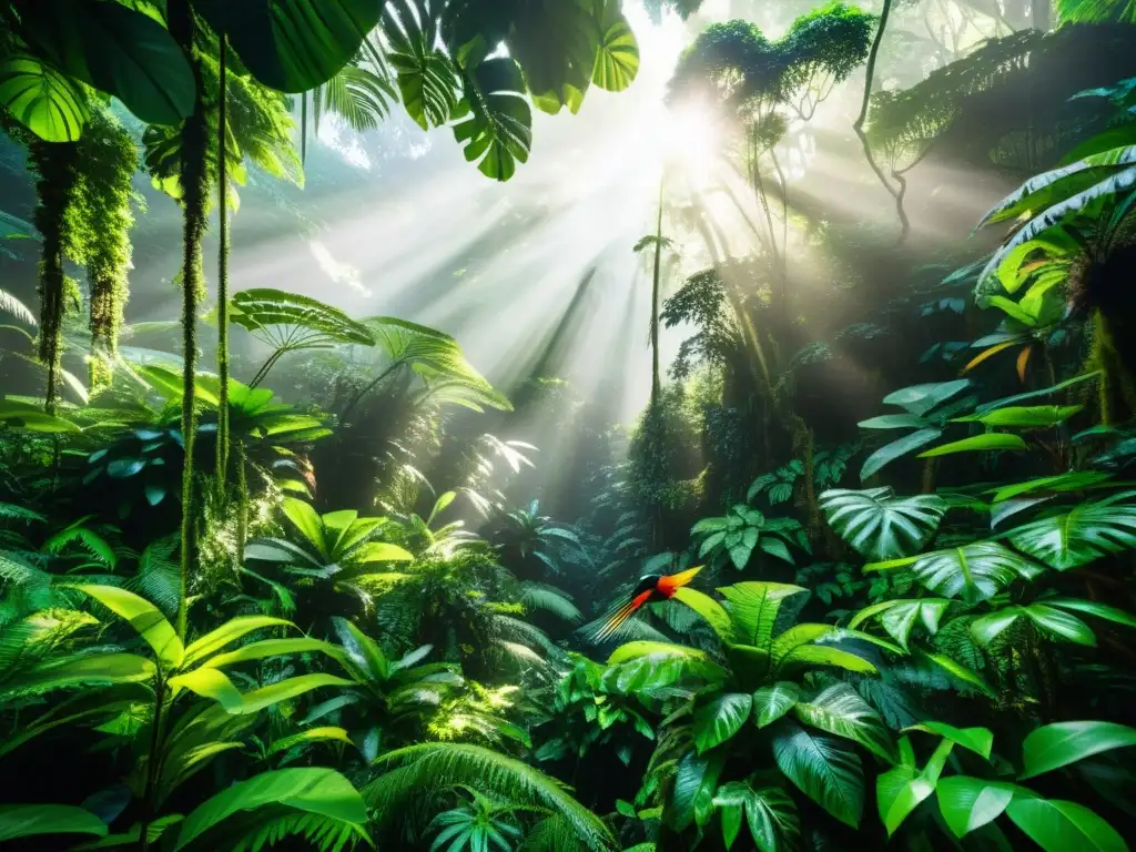 Un retrato inmersivo de la exuberante selva tropical con diversa flora y fauna