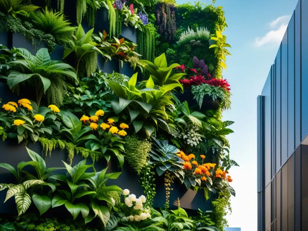 Riqueza biológica en jardines verticales: una exuberante exhibición de naturaleza urbana en una fotografía detallada en 8k