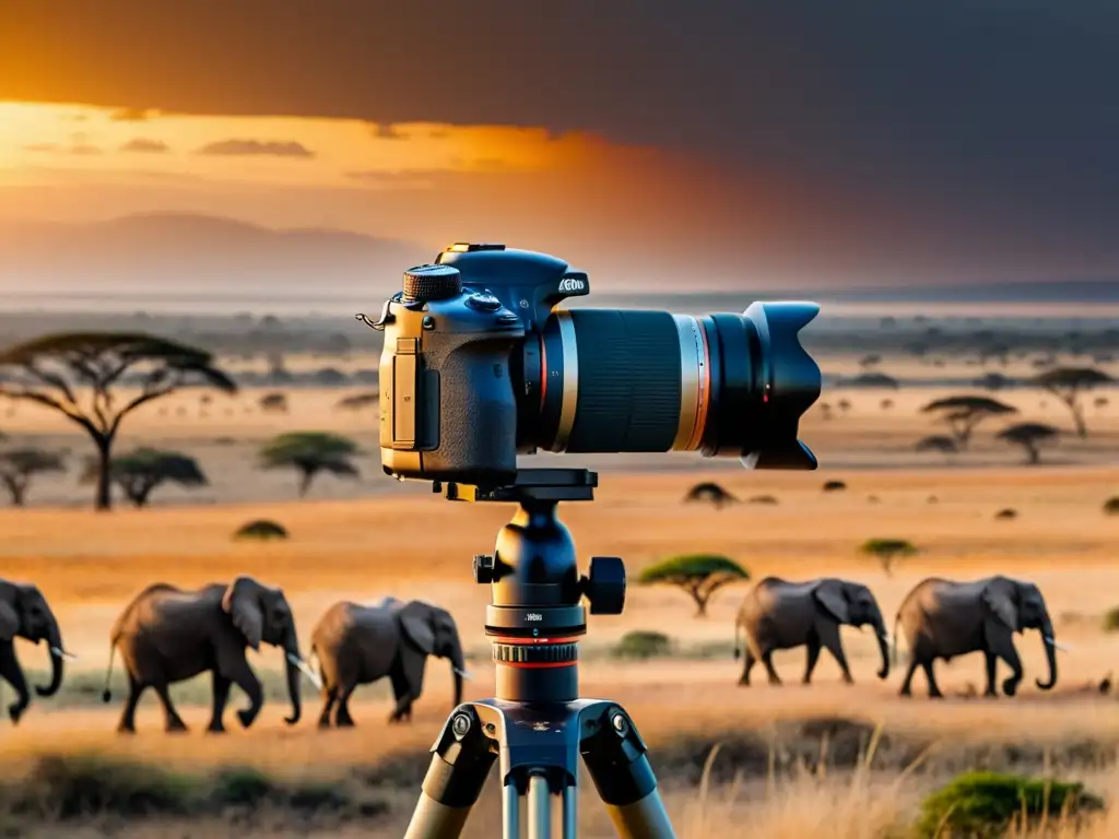 Un safari fotográfico en la sabana africana capturando la esencia de la aventura y la belleza natural al atardecer