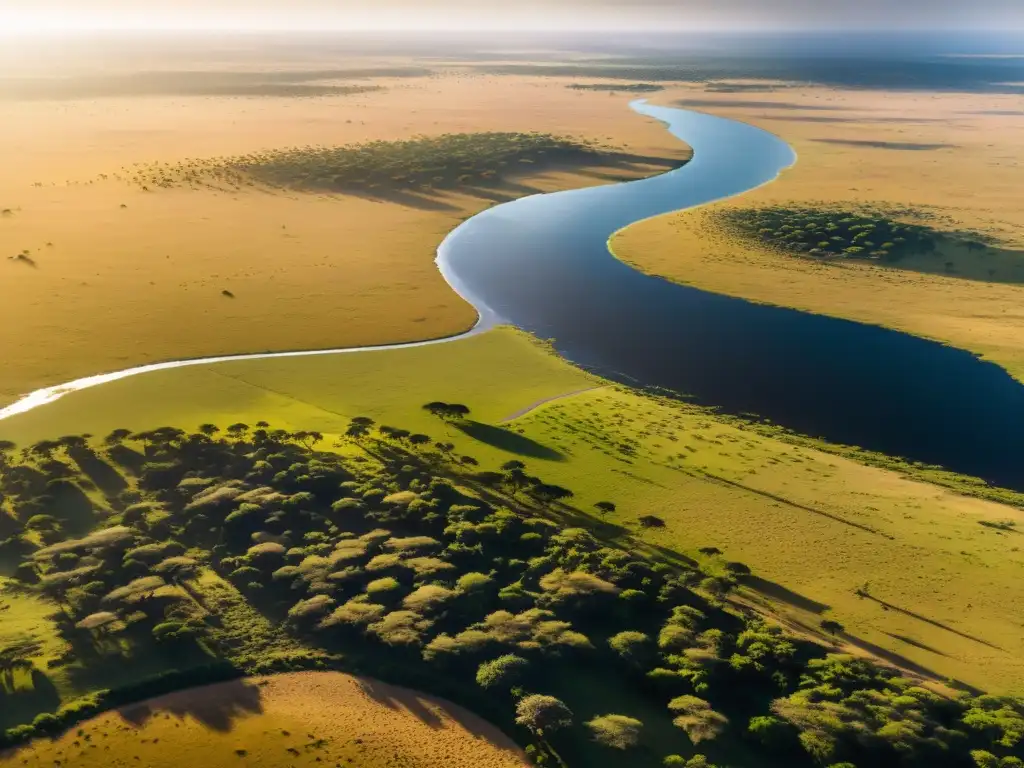 Safaris ecológicos en el Serengeti: Imponente paisaje de la sabana africana con vida salvaje y luz dorada del atardecer