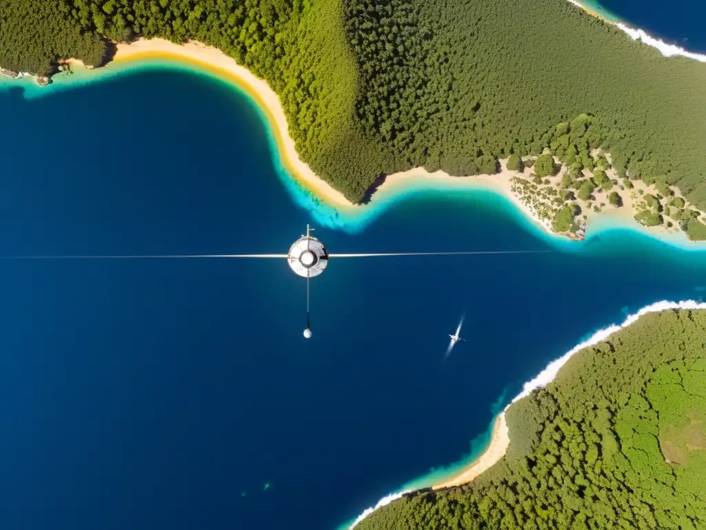 Un satélite geoestacionario vigilando ecosistemas terrestres con tecnología avanzada