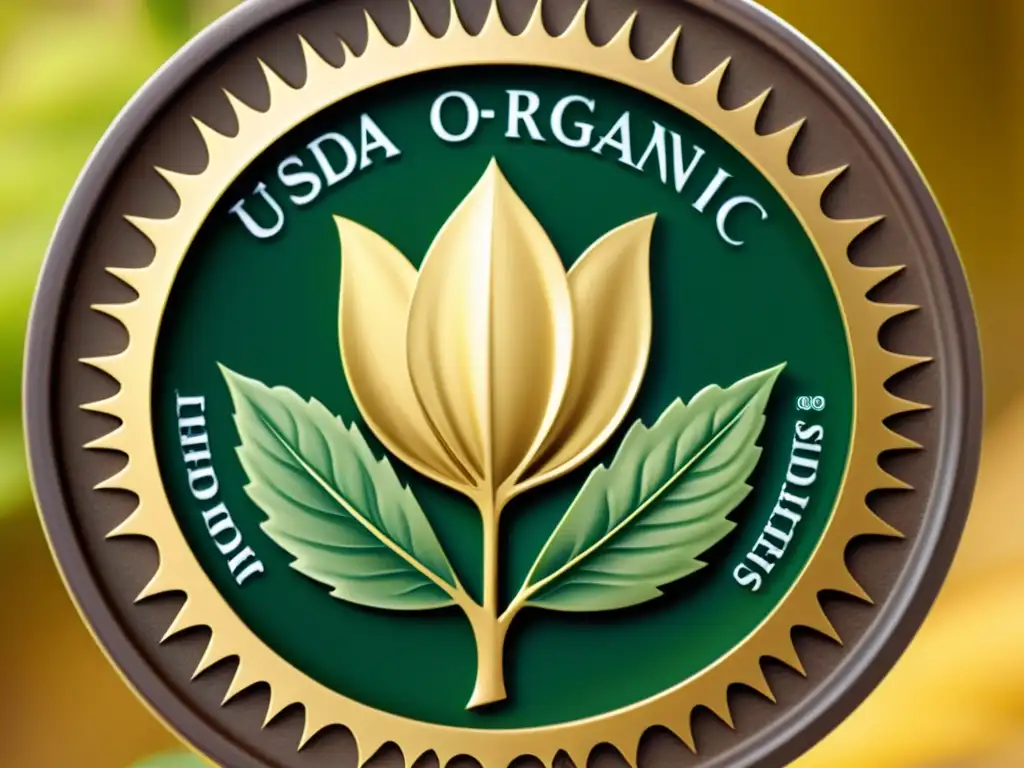 Un sello de certificación orgánica USDA, con todos los detalles visibles, reflejando autenticidad y confianza