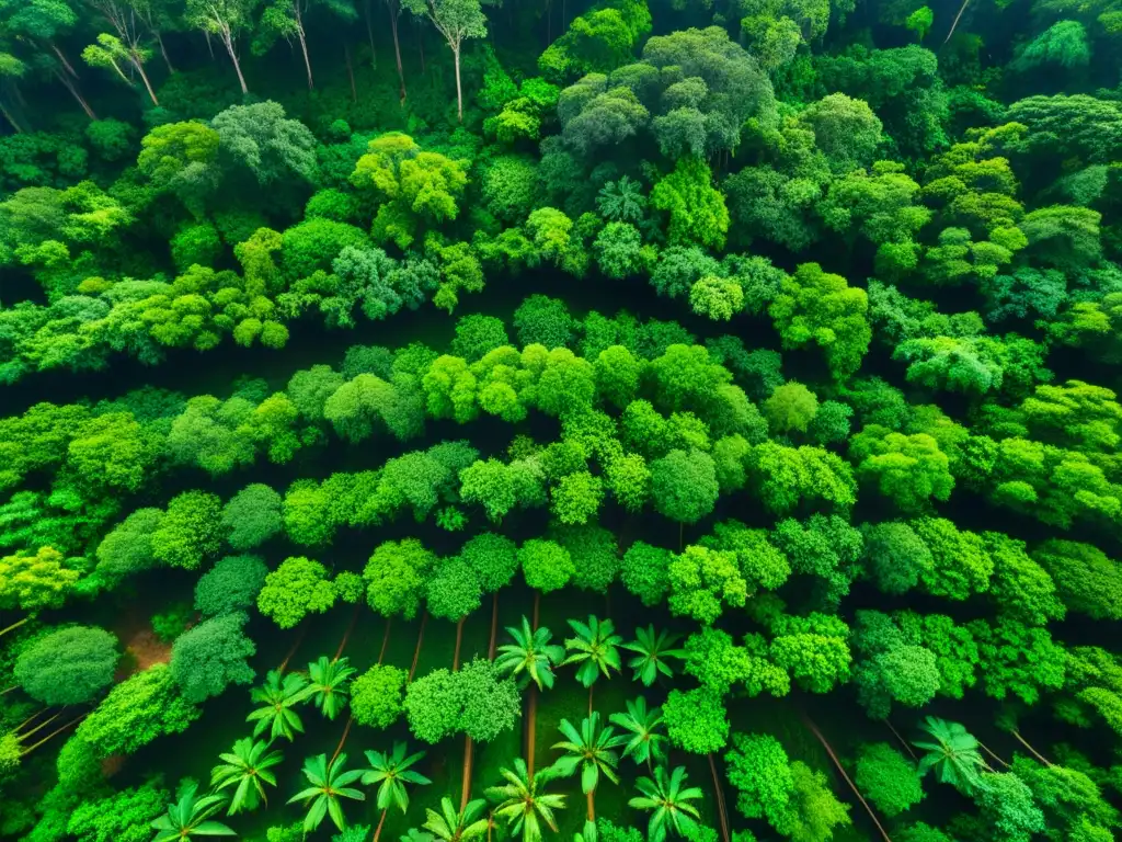 Una selva exuberante desde lo alto, con un juego de luz y sombra