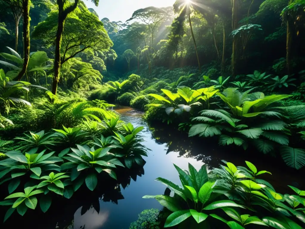 Selva exuberante con árboles altos y diversa flora